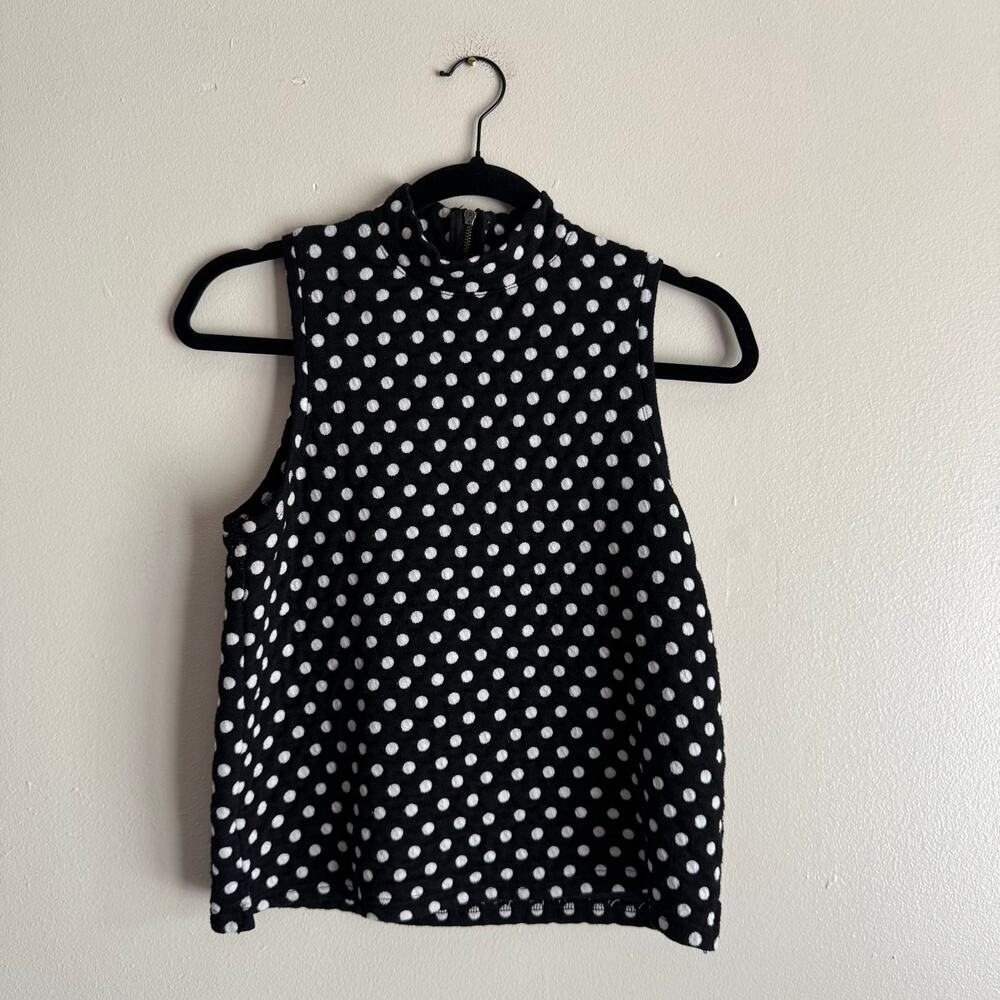 Anthropologie Postmark Black + White Polka Dot Mock Neck Tank Top Blouse XS
